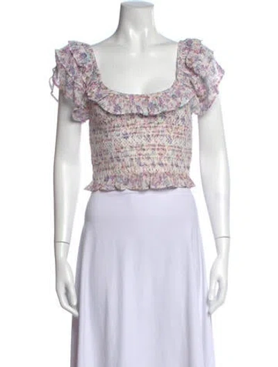 Pre-owned Loveshackfancy Floral Print Square Neckline Crop Top In Purple