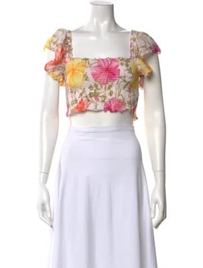 Pre-owned Loveshackfancy Floral Print Square Neckline Crop Top In Purple
