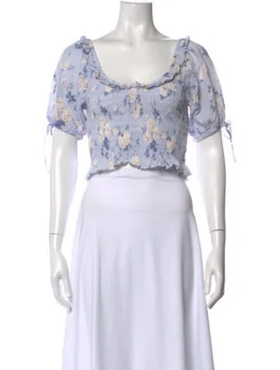 Pre-owned Loveshackfancy Floral Print Square Neckline Crop Top In Purple
