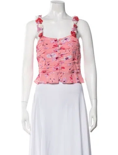 Pre-owned Loveshackfancy Floral Print Square Neckline Crop Top In Red