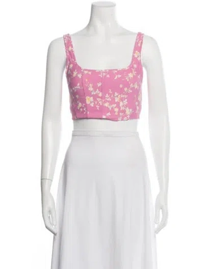 Pre-owned Loveshackfancy Floral Print Square Neckline Crop Top In Red