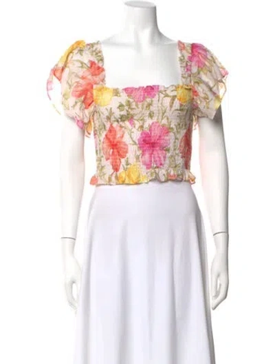 Pre-owned Loveshackfancy Floral Print Square Neckline Crop Top W/ Tags In Multi