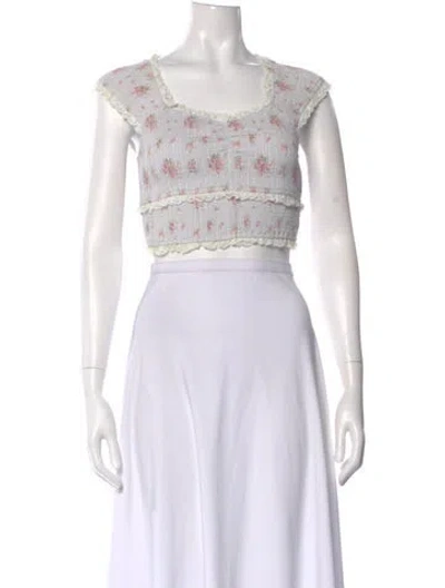 Pre-owned Loveshackfancy Floral Print Square Neckline Crop Top W/ Tags In Pink