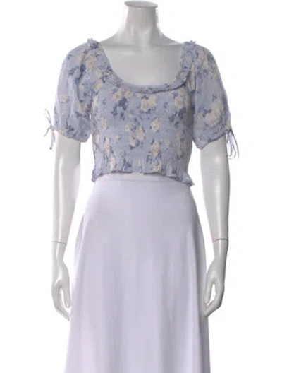 Pre-owned Loveshackfancy Floral Print Square Neckline Crop Top W/ Tags In White