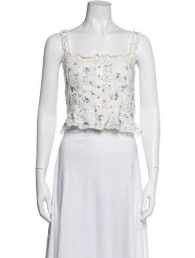 Pre-owned Loveshackfancy Floral Print Square Neckline Crop Top W/ Tags In White