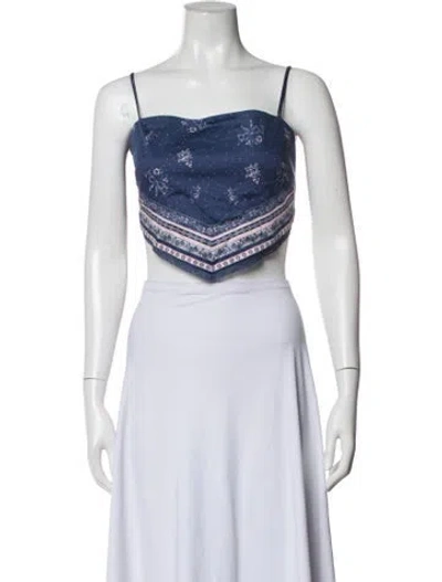 Pre-owned Loveshackfancy Floral Print Square Neckline Crop Top W/ Tags In White