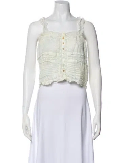 Pre-owned Loveshackfancy Floral Print Square Neckline Crop Top In White