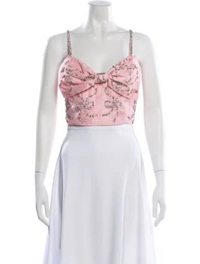 Pre-owned Loveshackfancy Floral Print Square Neckline Crop Top In White
