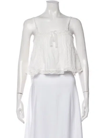 Pre-owned Loveshackfancy Floral Print Square Neckline Crop Top In White