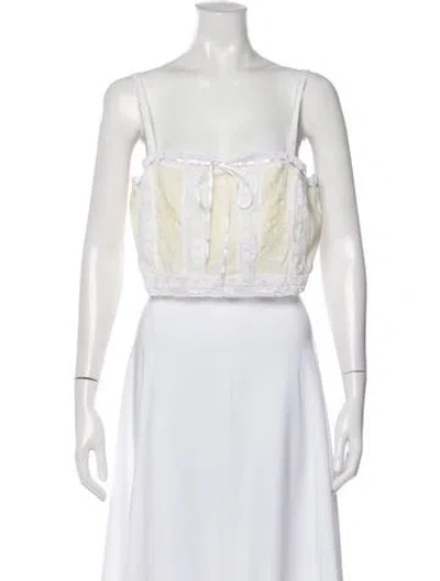 Pre-owned Loveshackfancy Floral Print Square Neckline Crop Top In White