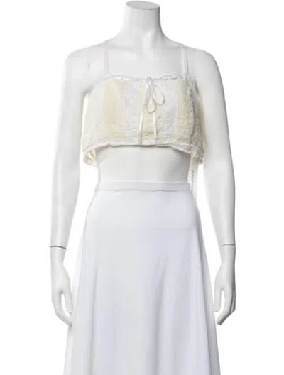 Pre-owned Loveshackfancy Floral Print Square Neckline Crop Top In White