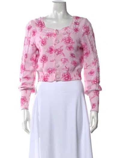 Pre-owned Loveshackfancy Floral Print Square Neckline Sweater In Pink