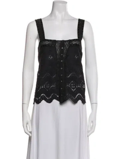 Pre-owned Loveshackfancy Floral Print Square Neckline Top In Black