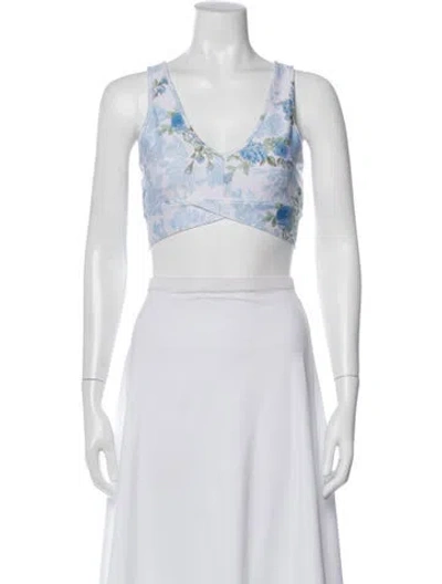 Pre-owned Loveshackfancy Floral Print Square Neckline Top In Blue