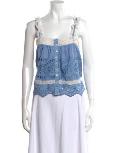 Pre-owned Loveshackfancy Floral Print Square Neckline Top In Blue