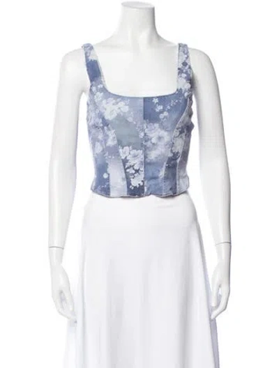 Pre-owned Loveshackfancy Floral Print Square Neckline Top In Blue