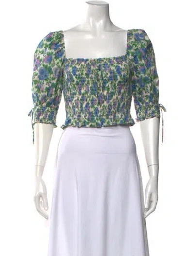 Pre-owned Loveshackfancy Floral Print Square Neckline Top In Green