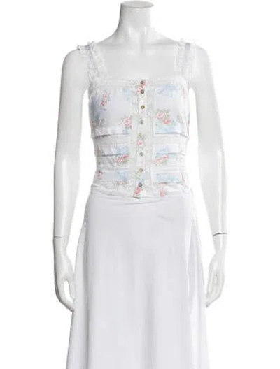 Pre-owned Loveshackfancy Floral Print Square Neckline Top In Neutral