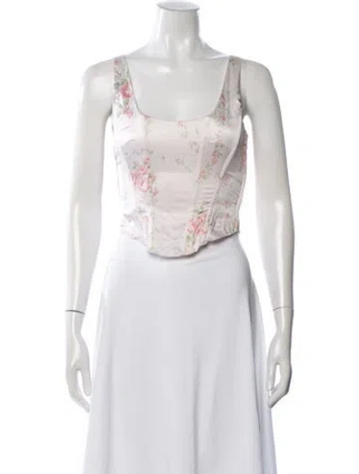 Pre-owned Loveshackfancy Floral Print Square Neckline Top In Neutral