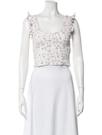 Pre-owned Loveshackfancy Floral Print Square Neckline Top In Neutral