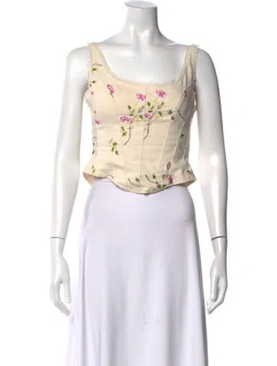 Pre-owned Loveshackfancy Floral Print Square Neckline Top In Neutrals