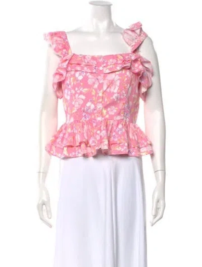 Pre-owned Loveshackfancy Floral Print Square Neckline Top In Pink