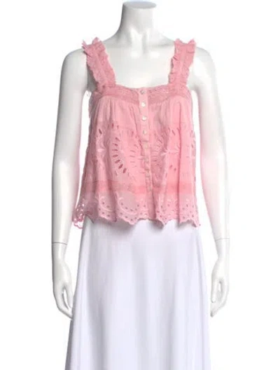 Pre-owned Loveshackfancy Floral Print Square Neckline Top In Pink