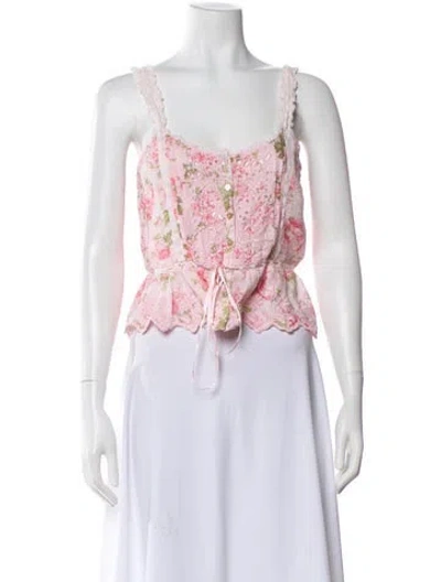 Pre-owned Loveshackfancy Floral Print Square Neckline Top In Pink