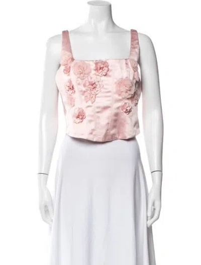 Pre-owned Loveshackfancy Floral Print Square Neckline Top In Pink