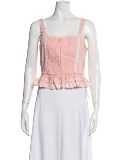 Pre-owned Loveshackfancy Floral Print Square Neckline Top In Pink