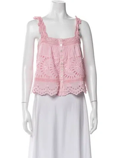 Pre-owned Loveshackfancy Floral Print Square Neckline Top In Pink