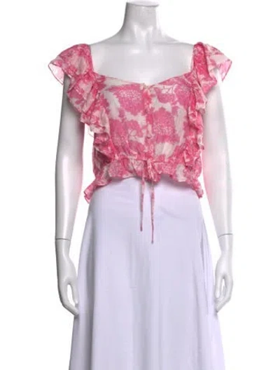 Pre-owned Loveshackfancy Floral Print Square Neckline Top In Pink