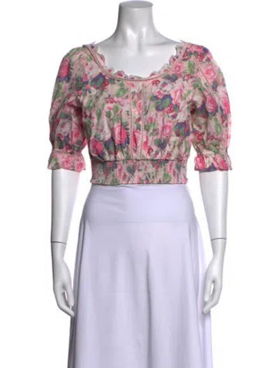 Pre-owned Loveshackfancy Floral Print Square Neckline Top In Pink