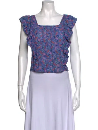 Pre-owned Loveshackfancy Floral Print Square Neckline Top In Purple