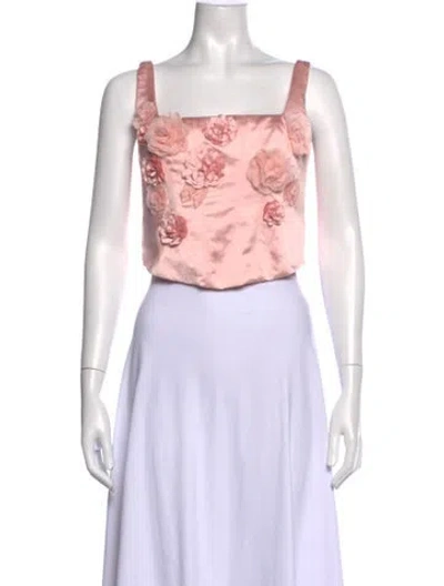 Pre-owned Loveshackfancy Floral Print Square Neckline Top W/ Tags In Pink
