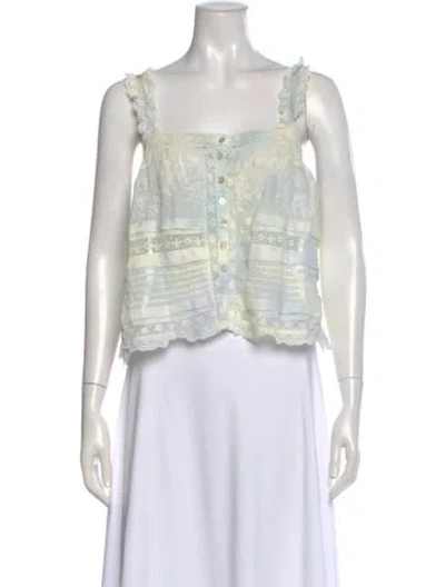 Pre-owned Loveshackfancy Floral Print Square Neckline Top W/ Tags In White