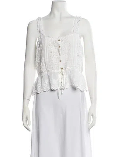 Pre-owned Loveshackfancy Floral Print Square Neckline Top In White