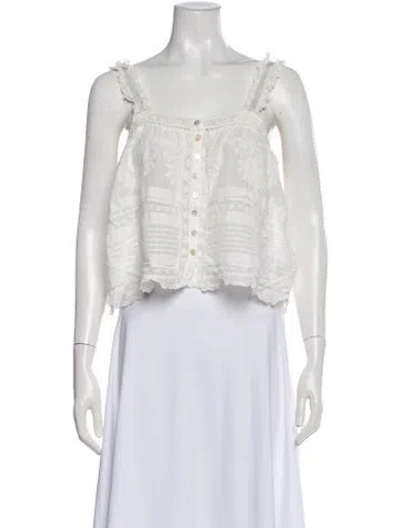 Pre-owned Loveshackfancy Floral Print Square Neckline Top In White