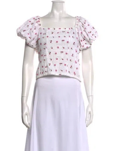 Pre-owned Loveshackfancy Floral Print Square Neckline Top In White
