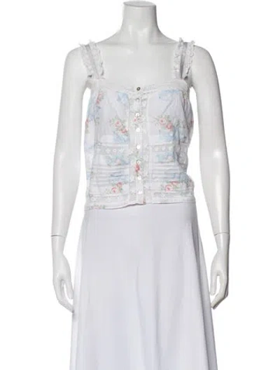 Pre-owned Loveshackfancy Floral Print Square Neckline Top In White