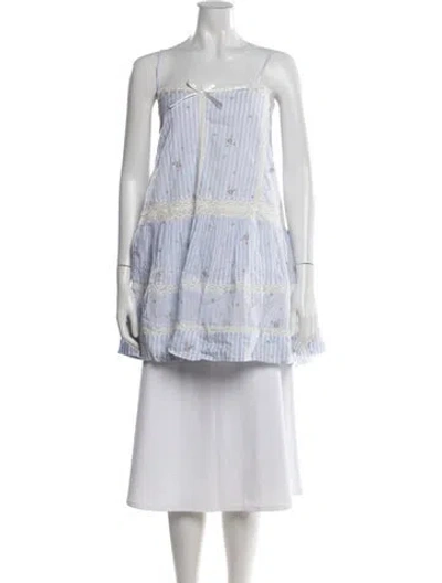 Pre-owned Loveshackfancy Floral Print Square Neckline Top In White