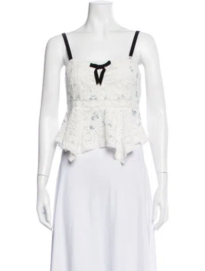 Pre-owned Loveshackfancy Floral Print Square Neckline Top In White