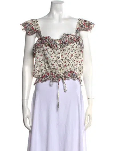 Pre-owned Loveshackfancy Floral Print Square Neckline Top In White