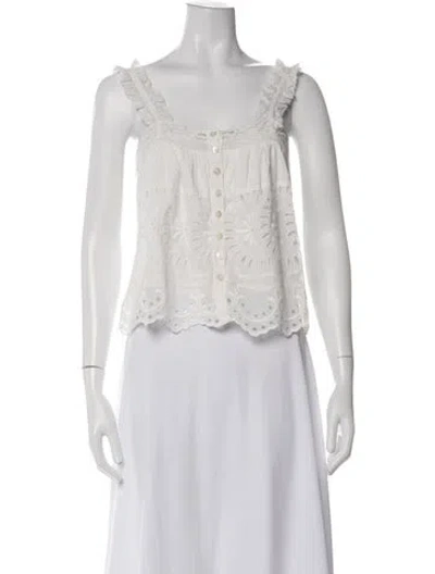 Pre-owned Loveshackfancy Floral Print Square Neckline Top In White
