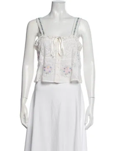 Pre-owned Loveshackfancy Floral Print Square Neckline Top In White