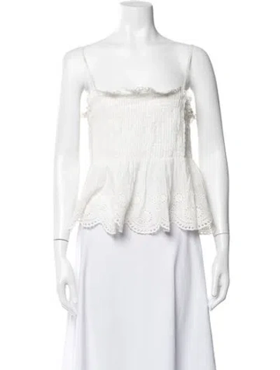 Pre-owned Loveshackfancy Floral Print Square Neckline Top In White
