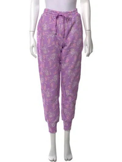 Pre-owned Loveshackfancy Floral Print Straight Leg Pants In Purple