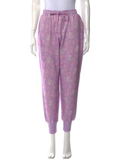 Pre-owned Loveshackfancy Floral Print Straight Leg Pants W/ Tags In Purple