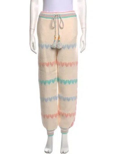 Pre-owned Loveshackfancy Floral Print Straight Leg Pants In White