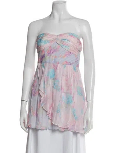 Pre-owned Loveshackfancy Floral Print Strapless Blouse W/ Tags In White